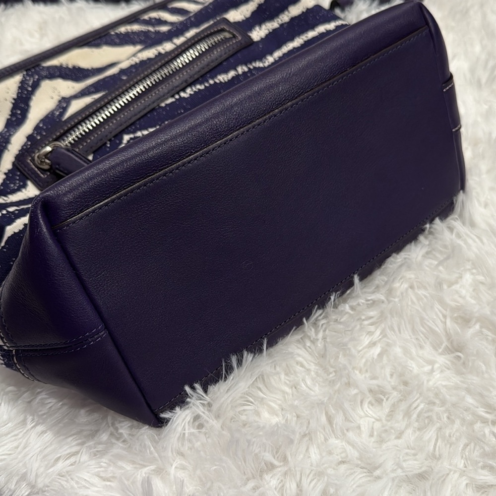 Coach Legacy Zebra Print Leather Trim Duffel Shoulder Bag in SV/Marine - Picture 4 of 16